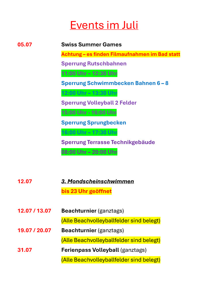 Events im Monat Juli 2025